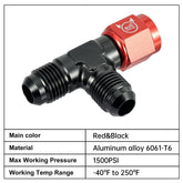 EVIL ENERGY FLARE MALE TEE RED&BLACK FITTING ADAPTER WITH FEMALE SWIVEL ON RUN(3/4/6/8/10AN)